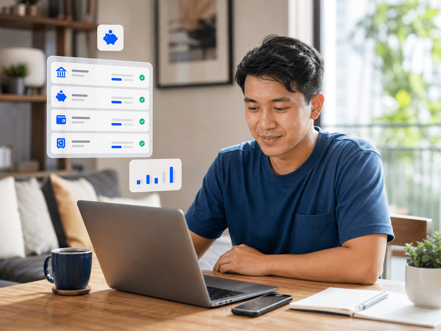 Filipino professional comparing savings products on a laptop